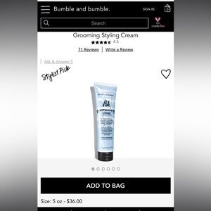 NWT: Bumble And Bumble Grooming Dream Cream• Full Size